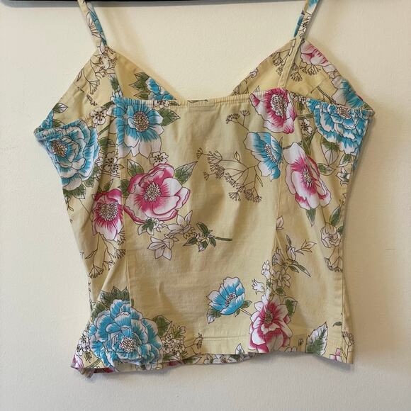 Vintage M tank top corset cottagecore boho floral fairycore light summer yellow - Picture 7 of 7
